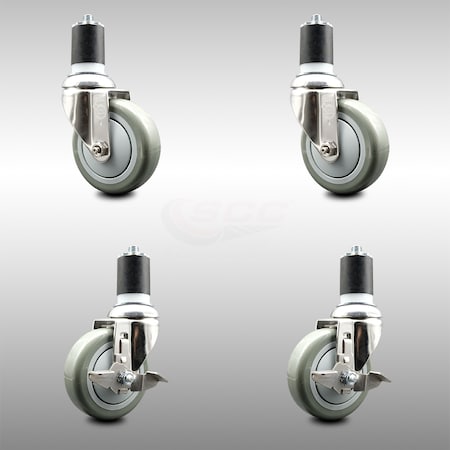 Service Caster 4 Inch 316SS Gray Poly Swivel 1-3/4 Inch Expanding Stem Caster Brake SCC, 2PK SCC-SS316EX20S414-PPUB-2-TLB-2-134